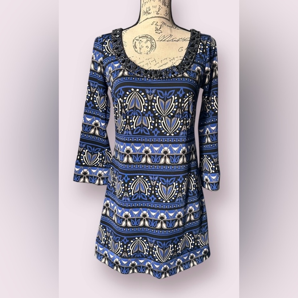INC, Patterned Dress with Bell Sleeves, Size S